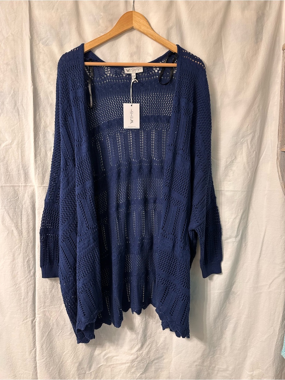 Jessica Simpson Navy Open-Knit Cardigan Sweater